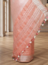 Graceful Pure Linen Embroidered Handloom Orange Saree