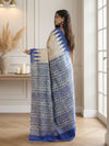 Silkmark Tussar Tranquil Blockprint Biege & Blue Saree