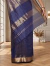 Poised Maheshwari Pure Silk Check Body Indigo Saree