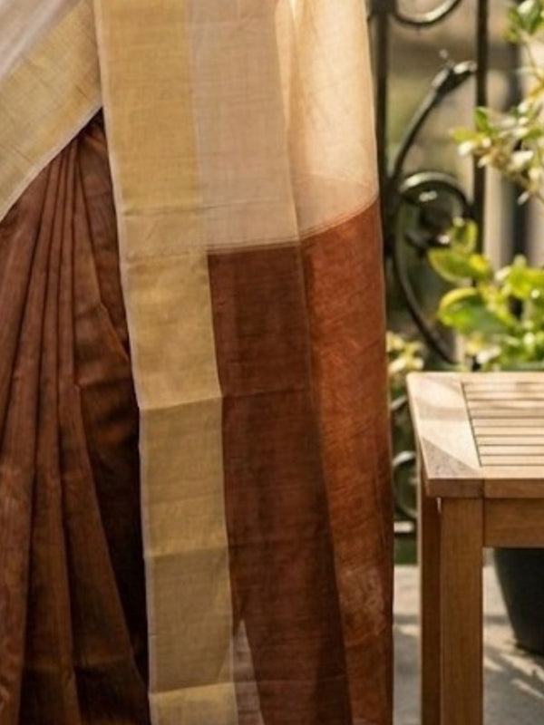 Indiehaat | Kota Silk Hand Dyed Saree Beige & Brown