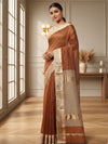 Stunning Pure Maheshwari Silk Allover Checks Earthy Brown Saree