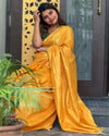 Gleaming Pure Tissue Linen Yellow Handdyed Saree