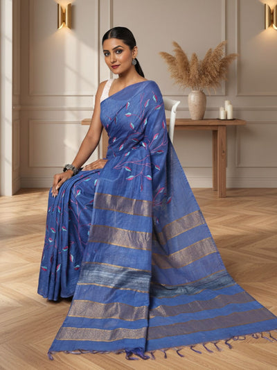 Stunning Eri Tussar Silk Embroidered Purple Saree