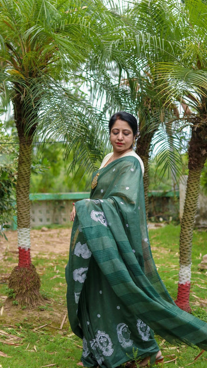 Embroidered Bansbara Tussar Silk Saree Green