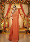 Striped Kota Slub Sequence Pallu Saree Hand Dyed Orange