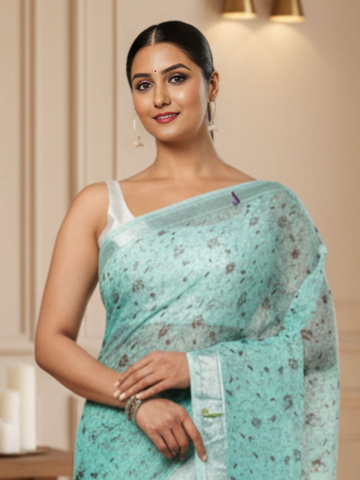 Kota Doria Paithani Embroidery Designer Saree Pale Green