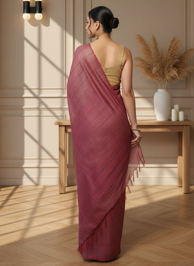 Enchanting Bansbara Tussar Silk Handloom Wine Saree