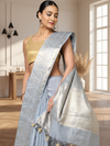 Radiating Banarasi Silk Linen Gray Handloom Saree