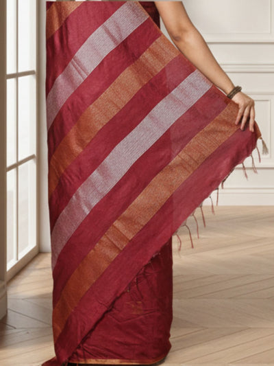 Jaquard Kota Slub Saree Hand Dyed Royal Red