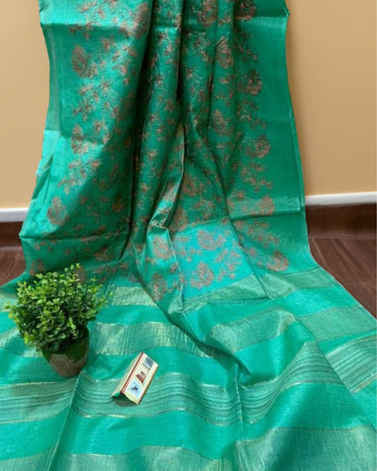 Silkmark Blissful Eri Silk Embroidered Green Saree