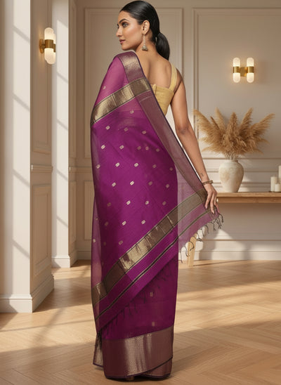 Lively Maheshwari Pure Silk Butta Body Purple Saree