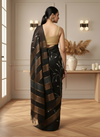 Glossy Eri Tussar Silk Embroidered Black Saree