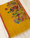 Indiehaat | Mangalagiri Silk Handpainted Yellow Dupatta