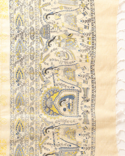Splendid Katan Silk Yellow Madhubani Suit (T+B+D)