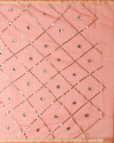 Pankhudi Gota Patti Peach Kota Cotton Saree