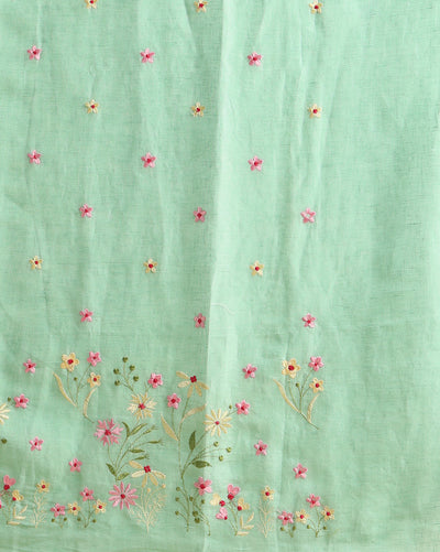 Gulmohar Pure Linen Green Embroidered Suit Piece