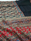 Indiehaat | Chanderi Silk Ajrakh Print Saree Black