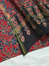 Indiehaat | Chanderi Silk Ajrakh Print Saree Red