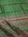 Indiehaat | Chanderi Silk Ajrakh Print Saree Green