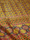 Indiehaat | Chanderi Silk Ajrakh Print Saree Yellow