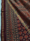 Indiehaat | Chanderi Silk Ajrakh Print Saree Red