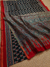 Indiehaat | Chanderi Silk Ajrakh Print Saree Black