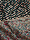 Indiehaat | Chanderi Silk Ajrakh Print Saree Black