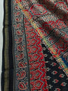 Indiehaat | Chanderi Silk Ajrakh Print Saree Black
