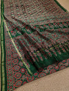 Indiehaat | Chanderi Silk Ajrakh Print Saree Green