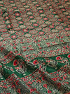 Indiehaat | Chanderi Silk Ajrakh Print Saree Green