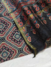 Indiehaat | Chanderi Silk Ajrakh Print Saree Black