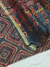 Indiehaat | Chanderi Silk Ajrakh Print Saree Multicolor