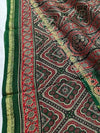 Indiehaat | Chanderi Silk Ajrakh Print Saree Green