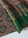 Indiehaat | Chanderi Silk Ajrakh Print Saree Green