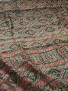 Indiehaat | Chanderi Silk Ajrakh Print Saree Green