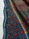 Indiehaat | Chanderi Silk Ajrakh Print Saree Blue