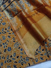 Indiehaat | Chanderi Silk Ajrakh Print Saree Yellow