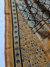Indiehaat | Chanderi Silk Ajrakh Print Saree Yellow