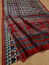 Indiehaat | Chanderi Silk Ajrakh Print Saree Beige