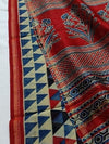 Indiehaat | Chanderi Silk Ajrakh Print Saree Beige