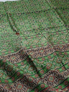 Indiehaat | Chanderi Silk Ajrakh Print Saree Green