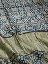 Indiehaat | Chanderi Silk Ajrakh Print Saree Blue