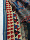 Indiehaat | Chanderi Silk Ajrakh Print Saree Beige
