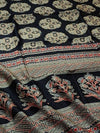 Indiehaat | Chanderi Silk Ajrakh Print Saree Black