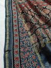 Indiehaat | Chanderi Silk Ajrakh Print Saree Blue