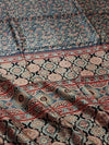 Indiehaat | Chanderi Silk Ajrakh Print Saree Blue