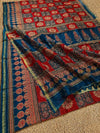 Indiehaat | Chanderi Silk Ajrakh Print Saree Red