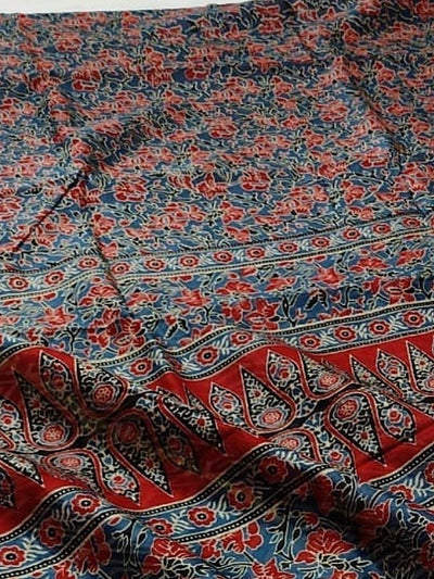 Indiehaat | Chanderi Silk Ajrakh Print Saree Multicolor