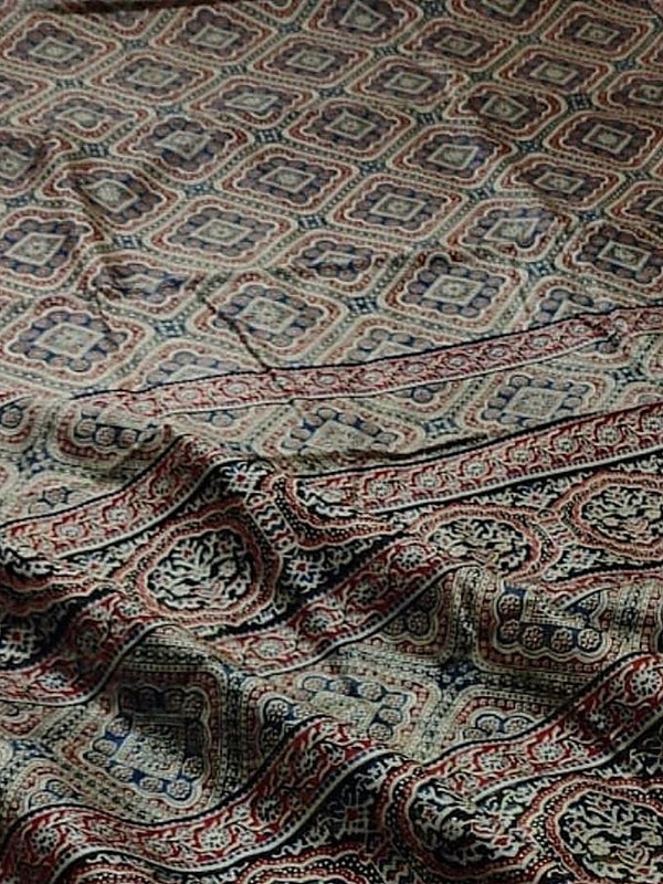 Indiehaat | Chanderi Silk Ajrakh Print Saree Multicolor