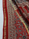 Indiehaat | Chanderi Silk Ajrakh Print Saree Red